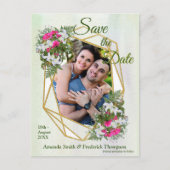 Geometric GoldGlitter Blume Bouquet Save the Date Ankündigungspostkarte (Vorderseite)