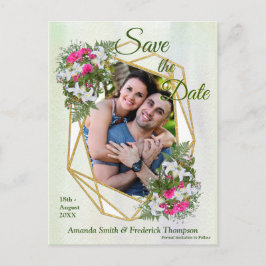 Geometric GoldGlitter Blume Bouquet Save the Date Ankündigungspostkarte