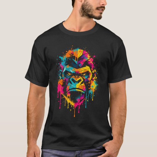 Geometric Gorilla Color Splash Street Art T-Shirt (Vorderseite)
