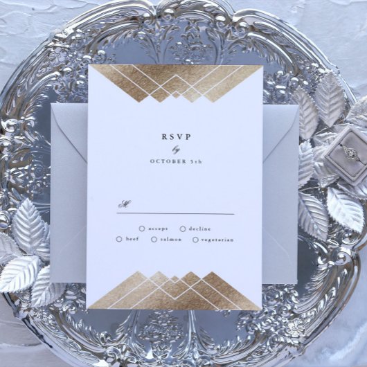 Geometric Gray Gatsby Wedding RSVP Karte