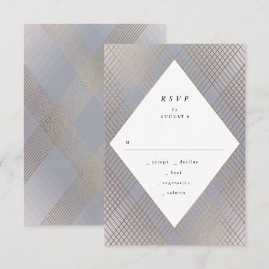 Geometric Gray Gatsby Wedding RSVP Karte (Vorne/Hinten)
