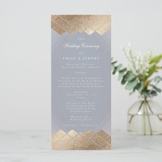 Geometric Gray Gold Gatsby Wedding Program Programm (Stehend Vorderseite)