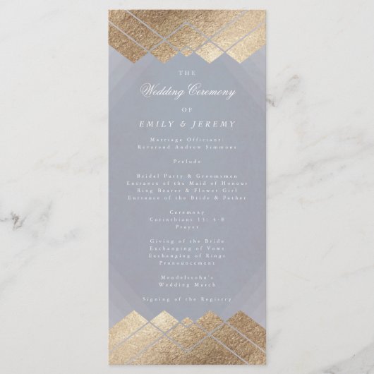 Geometric Gray Gold Gatsby Wedding Program Programm (Vorderseite)