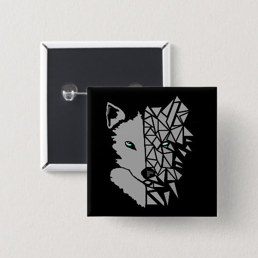 Geometric Gray Wolf Button (Vorne & Hinten)