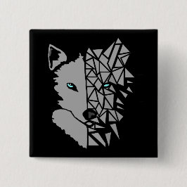 Geometric Gray Wolf Button