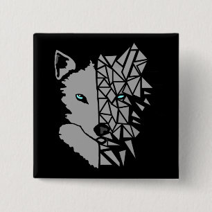 Geometric Gray Wolf Button