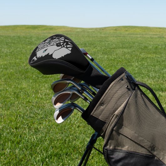 Geometric Gray Wolf Golf Headcover (In SItu)