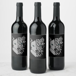 Geometric Gray Wolf Weinetikett