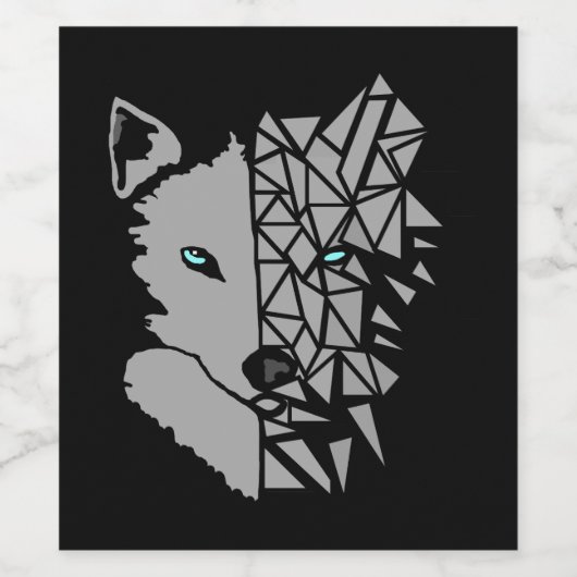 Geometric Gray Wolf Weinetikett (Einzelnes Label)