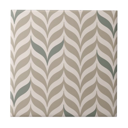 Geometric Green Taupe Decorative Leaf Muster DIY Fliese (Vorderseite)