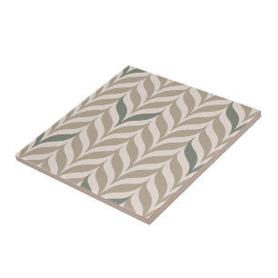 Geometric Green Taupe Decorative Leaf Muster DIY Fliese
