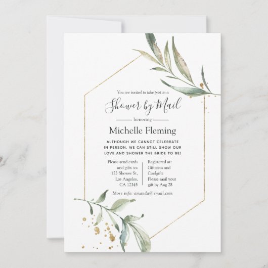 Geometric Greenery Baby oder Brautparty per Mail Einladung (Vorderseite)