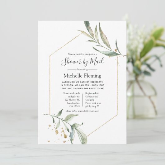 Geometric Greenery Baby oder Brautparty per Mail Einladung (Stehend Vorderseite)