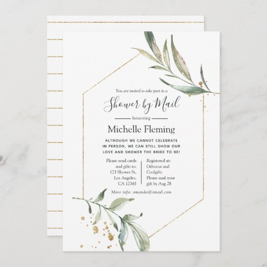 Geometric Greenery Baby oder Brautparty per Mail Einladung (Vorne/Hinten)