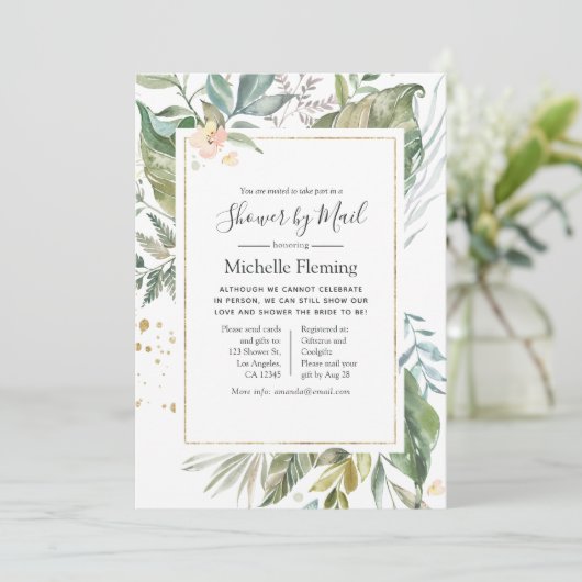 Geometric Greenery Baby oder Brautparty per Mail Einladung (Stehend Vorderseite)