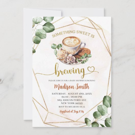 Geometric Greenery Coffee Brewing Baby Shower Einladung (Vorderseite)