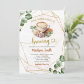 Geometric Greenery Coffee Brewing Baby Shower Einladung (Stehend Vorderseite)