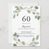 Geometric Greenery Eucalyptus 60. Geburtstagsparty Einladung (Vorderseite)