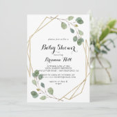 Geometric Greenery Eucalyptus Foliage Baby Shower Einladung (Stehend Vorderseite)