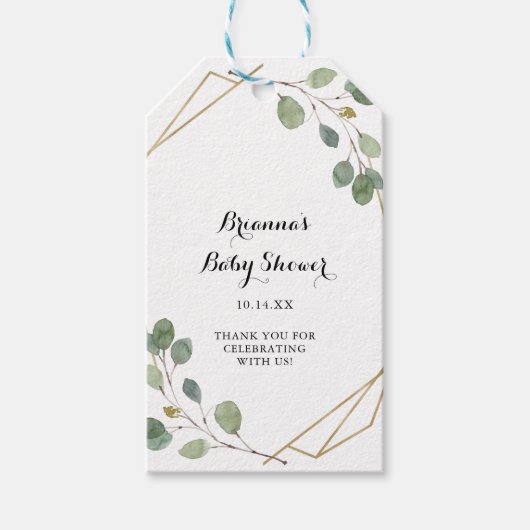 Geometric Greenery Eucalyptus Foliage Baby Shower Geschenkanhänger (Vorderseite)