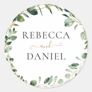 Geometric Greenery Eucalyptus Personalisiert Weddi Runder Aufkleber