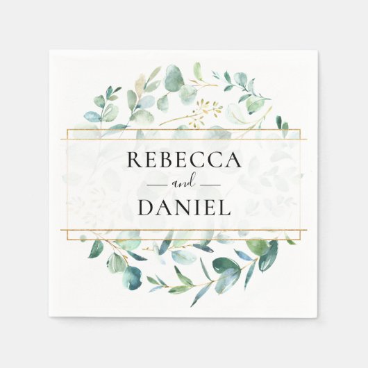 Geometric Greenery Eucalyptus Personalisiert Weddi Serviette (Vorderseite)