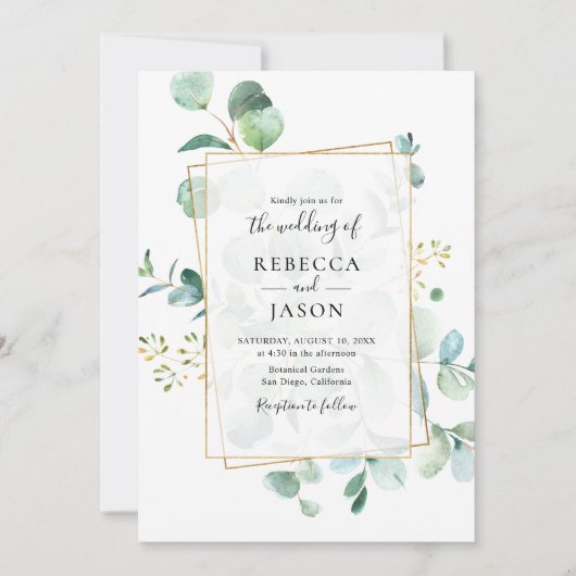 Geometric Greenery Eucalyptus Wedding Einladung (Vorderseite)