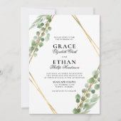 Geometric Greenery Gold Frame Eukalyptus Wedding Einladung (Vorderseite)