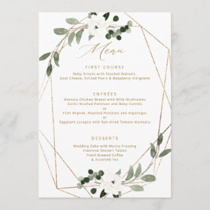 Geometric Greenery Gold Wedding Menu Menükarte
