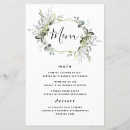 Geometric Greenery Moderne Gold Wedding Menu Cards