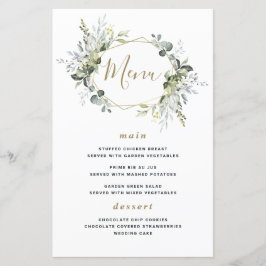 Geometric Greenery Moderne Gold Wedding Menu Cards