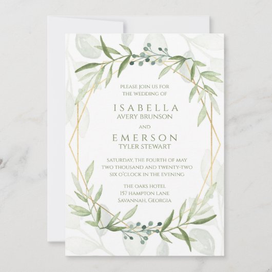 Geometric Greenery Wedding Einladung (Vorderseite)