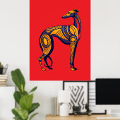 Geometric Greyhound Art Deco in Vivid Color Poster (Heimbüro)
