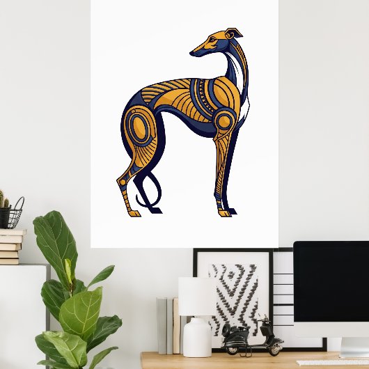 Geometric Greyhound Art Deco Tribal Style Poster (Heimbüro)