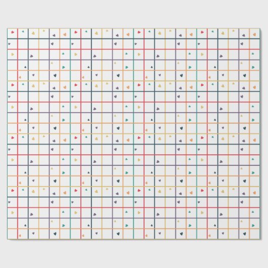 Geometric Grid Pattern with Scattered Hearts Geschenkpapier (Flach)