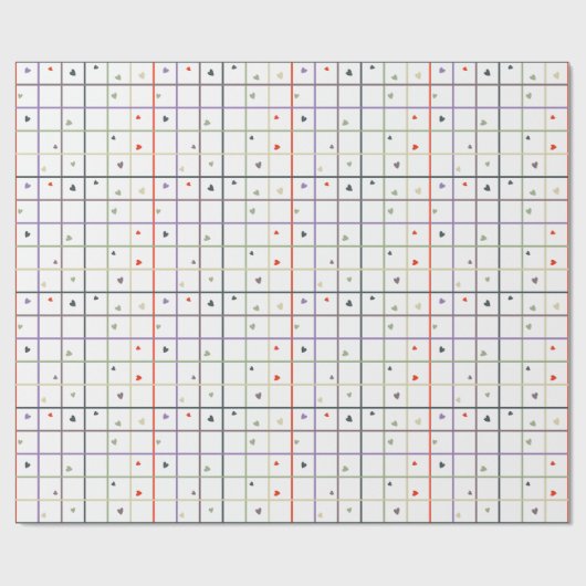 Geometric Grid Pattern with Scattered Hearts Geschenkpapier (Flach)