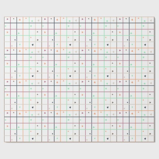 Geometric Grid Pattern with Scattered Hearts Geschenkpapier (Flach)