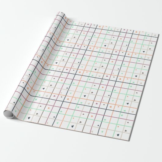 Geometric Grid Pattern with Scattered Hearts Geschenkpapier (Ungerollt)