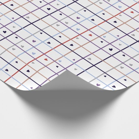 Geometric Grid Pattern with Scattered Hearts Geschenkpapier (Ecke)