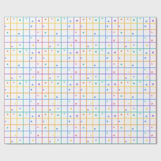 Geometric Grid Pattern with Scattered Hearts Geschenkpapier (Flach)
