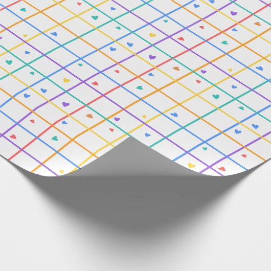 Geometric Grid Pattern with Scattered Hearts Geschenkpapier (Ecke)
