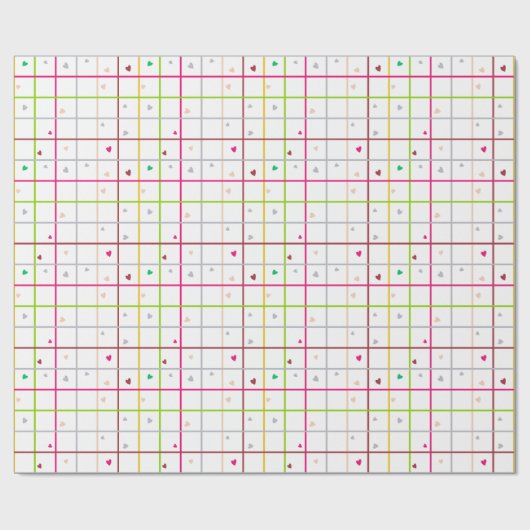 Geometric Grid Pattern with Scattered Hearts Geschenkpapier (Flach)