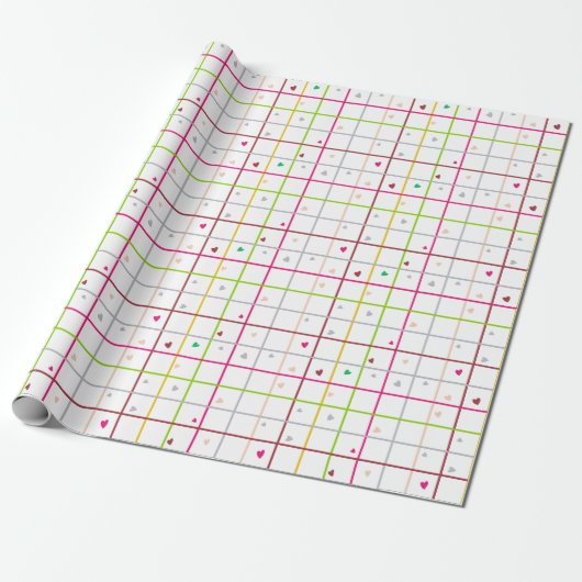 Geometric Grid Pattern with Scattered Hearts Geschenkpapier (Ungerollt)
