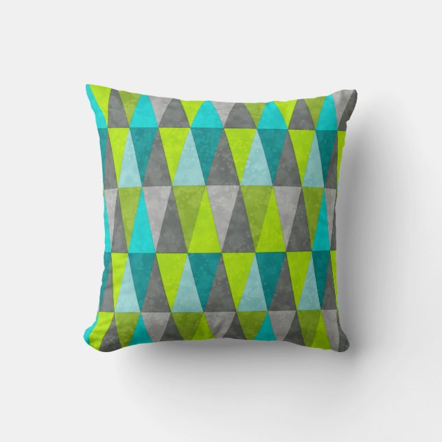 Geometric Grunge Aqua Blue Green Triangle Pattern Kissen (Vorderseite)