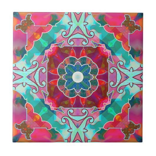 Geometric Happy Fantasy Abstract Design Tile Fliese (Vorderseite)
