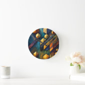 Geometric Harmony: Abstract Cubes in Gold and Teal Runde Wanduhr (Zuhause)