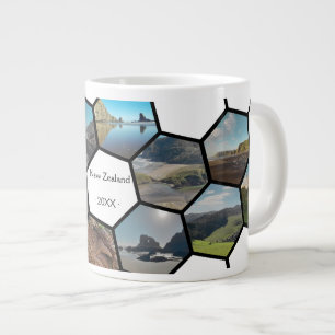 Geometric Hexagon Foto Collage Neuseeländische Küs Jumbo-Tasse