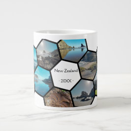 Geometric Hexagon Foto Collage Neuseeländische Küs Jumbo-Tasse