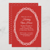 Geometric Holiday Sparkle Open House Red Einladung (Vorne/Hinten)