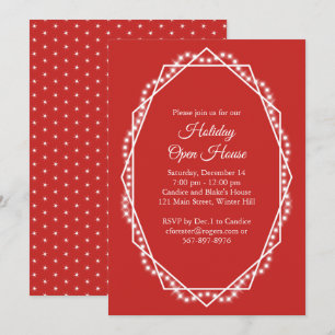 Geometric Holiday Sparkle Open House Red Einladung